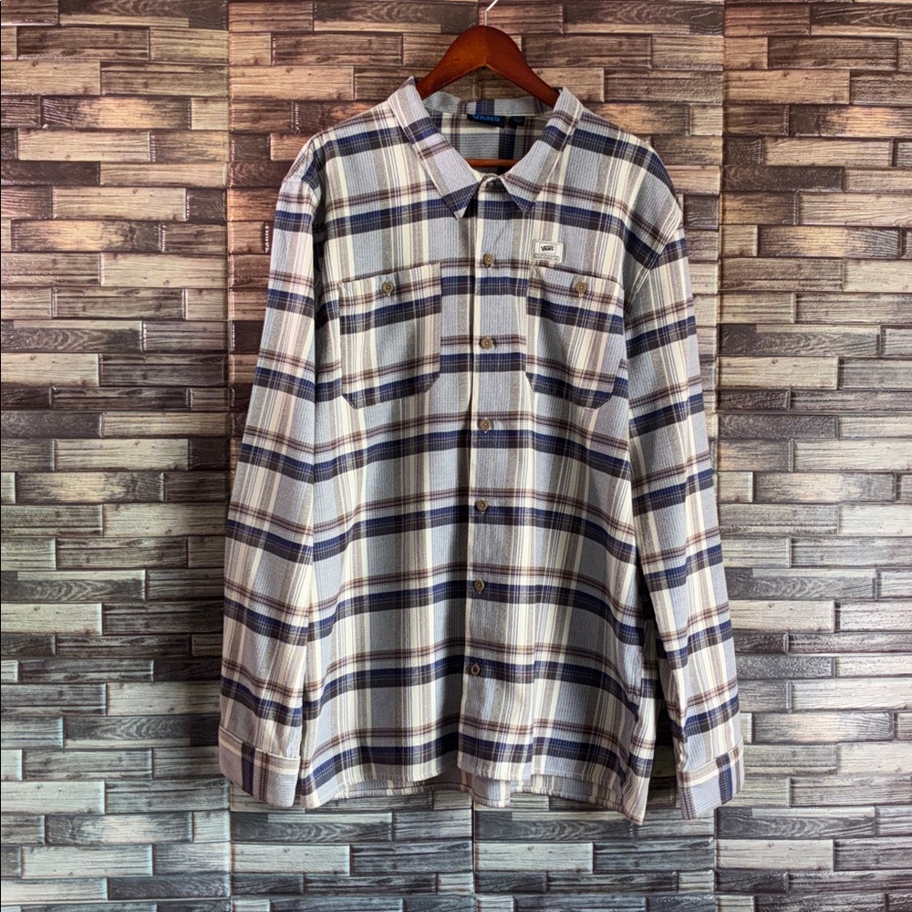 Mens Vans Cream Blue and Brown Plaid Shirt XXL